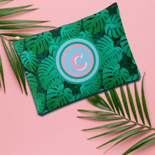Sommerliche tropische grüne Blätter Monogramm Zubehörtasche
