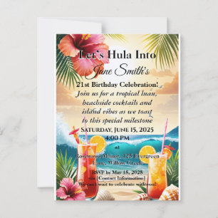 Sommerliche tropische Luau-Strandparty zum 21. Geb Postkarte
