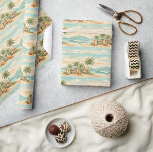 Sommerliche tropische Palmenbäume Vintage-Surfboar Geschenkpapier