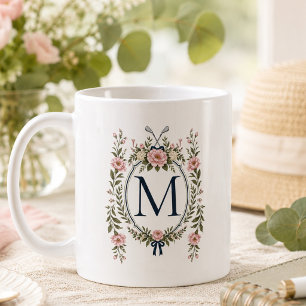 Sommerliche Vintage-Garten-Blumenmonogramm-Golferi Kaffeetasse