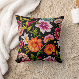 Sommerliche Wildblume Blumenstrauß Schwarzes Kisse Kissen