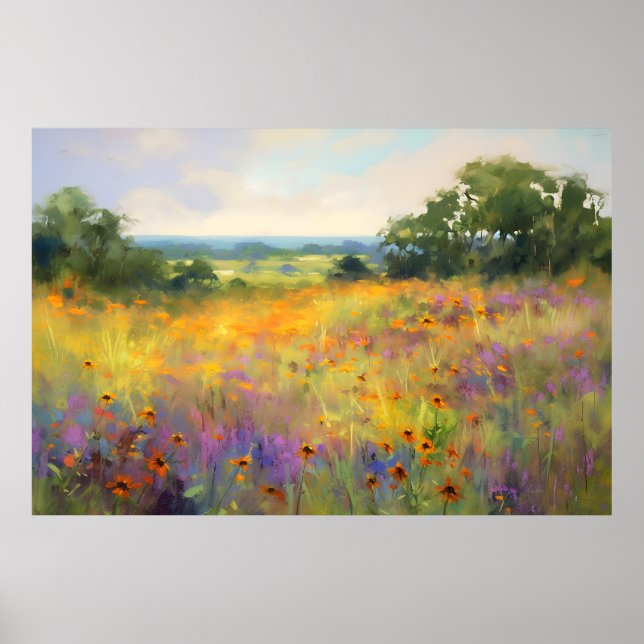 Sommerliche Wildblume Tal Landschaft Blumen Kunst Poster (Vorne)