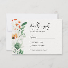 Sommerliche Wildblumen grün & orange RSVP Karte