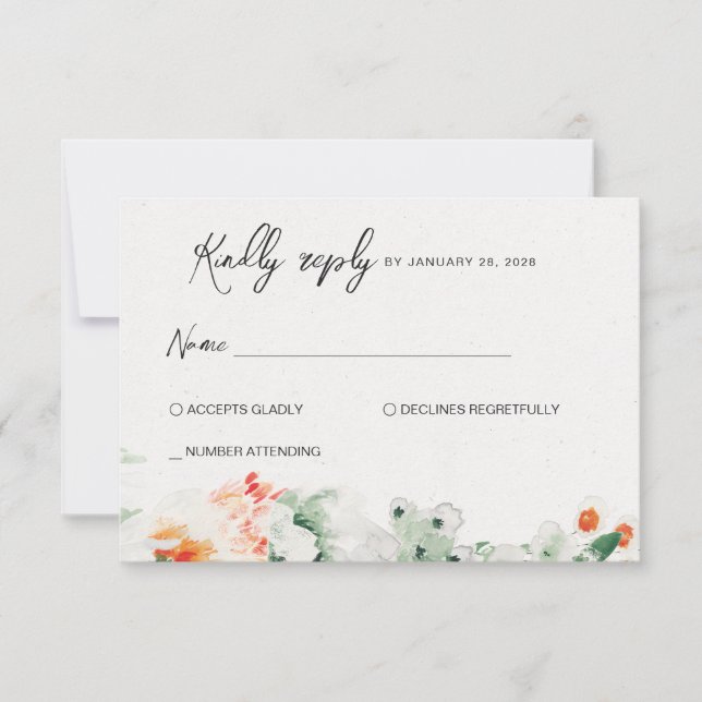 Sommerliche Wildblumen grün & orange RSVP Karte (Vorderseite)