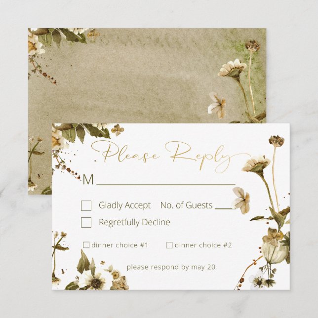 Sommerliche Wildblumen & Hochzeiten RSVP Karte (Vorne/Hinten)