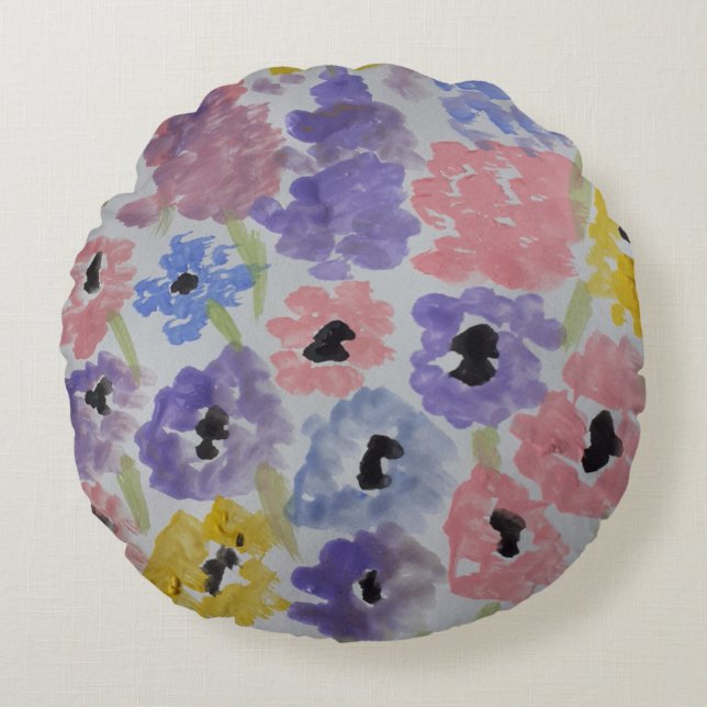 Sommerliche Wildblumen Rundes Kissen (Vorderseite)