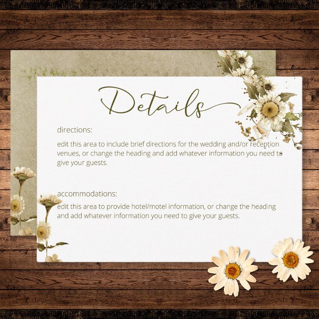 Sommerliche Wildblumen & Tageszeitungen Begleitkarte (Summer Wildflowers & Daisies Wedding Details Enclosure Card)