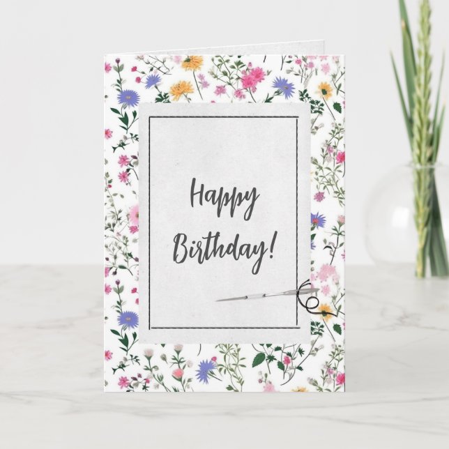 Sommerliche Wildblumen und Needle zum Geburtstag Karte (Vorderseite)