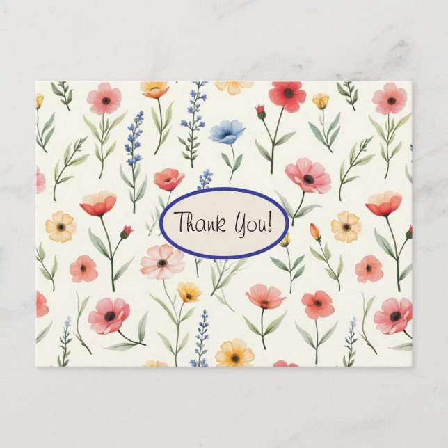 Sommerliche Wildblumen Vielen Dank Postkarte (Vorderseite)