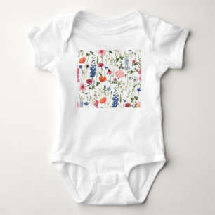 Sommerliche Wildblumen, wasserfarbenes nahtloses M Baby Strampler