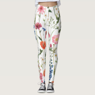 Sommerliche Wildblumen, wasserfarbenes nahtloses M Leggings