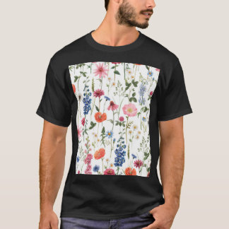 Sommerliche Wildblumen, wasserfarbenes nahtloses M T-Shirt