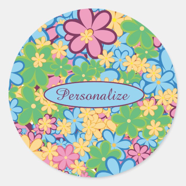Sommerlicher 60er Retro Pastel Blume Runder Aufkleber (Vorderseite)