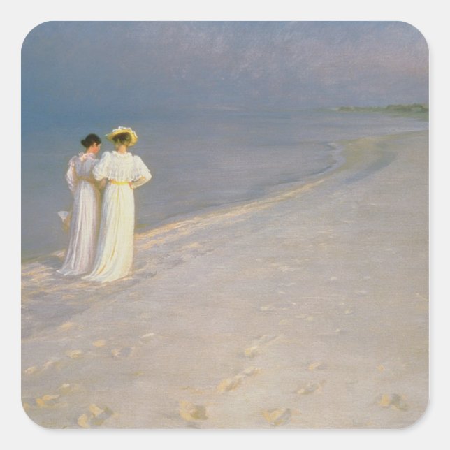 Sommerlicher Abend am Südstrand von Skagen Quadratischer Aufkleber (Vorderseite)