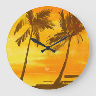 Sommerlicher Hintergrund tropischer Palmen Große Wanduhr