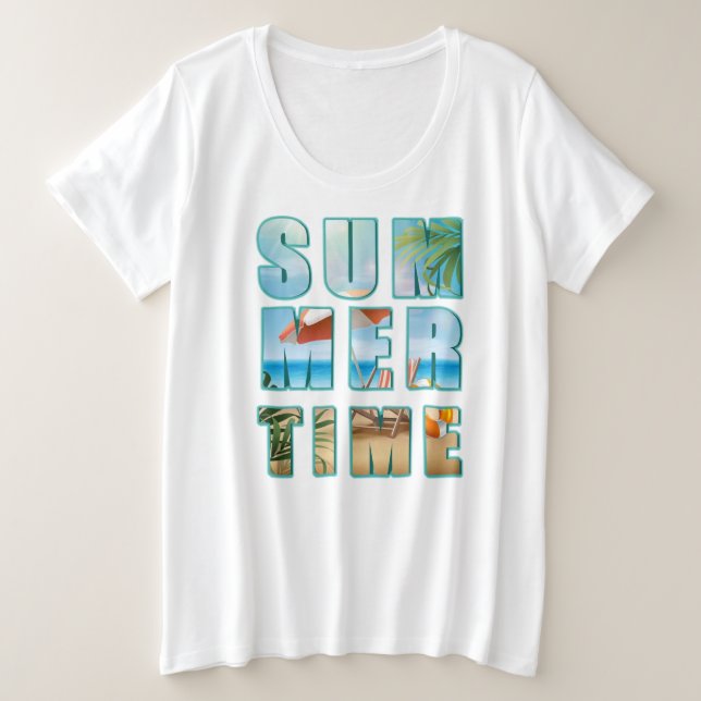 Sommerlicher Text mit Big Letters Beach-23430 Große Größe T-Shirt (Design vorne)