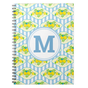 Sommerliches blau-gelbes Zitronenblumenmuster Notizblock
