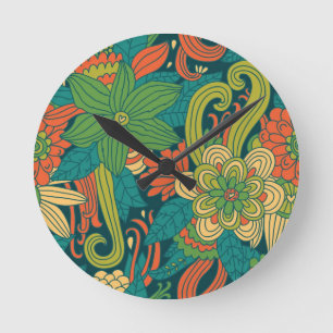 Sommerliches Blumenmuster Runde Wanduhr