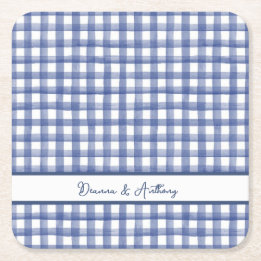 Sommerliches Marine-Blau-Gingham, kariert zum 4. J Rechteckiger Pappuntersetzer