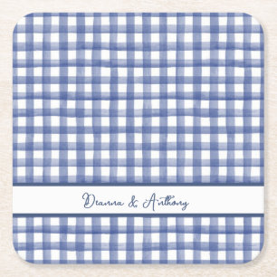 Sommerliches Marine-Blau-Gingham, kariert zum 4. J Rechteckiger Pappuntersetzer