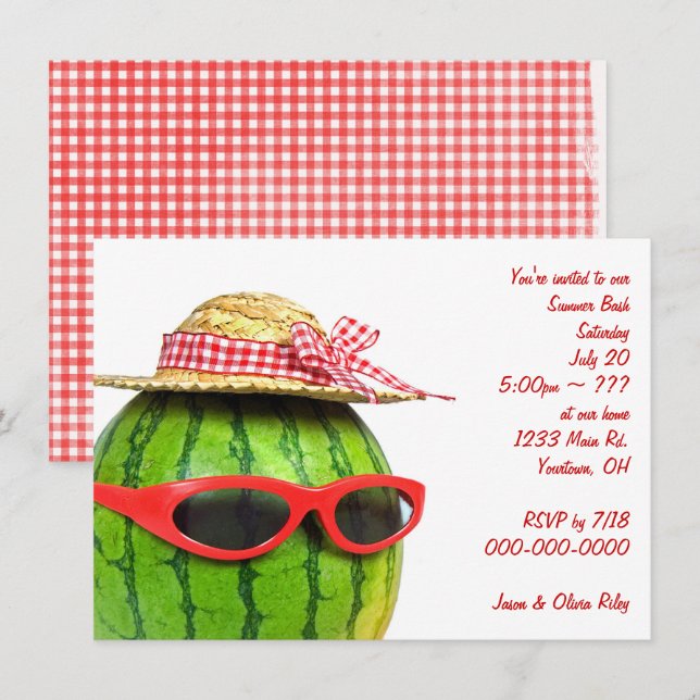 Sommerliches Party mit Wassermelone Einladung (Vorne/Hinten)