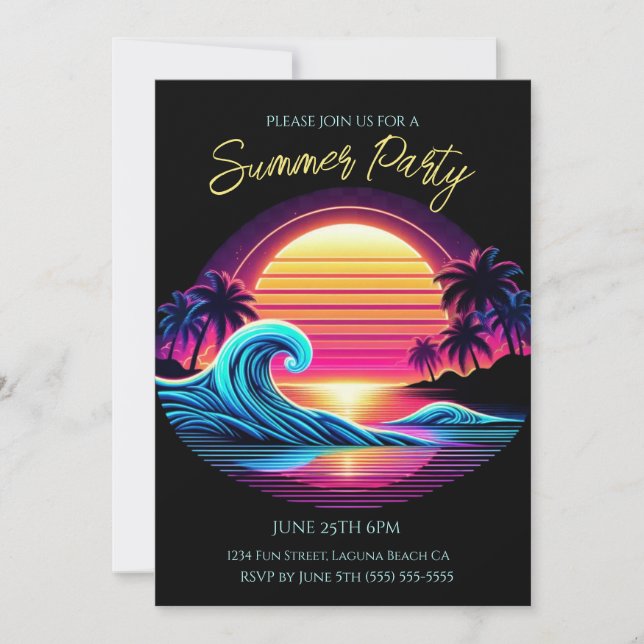 Sommerliches Party - Sonnenuntergang Einladung (Vorderseite)