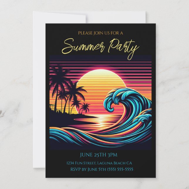 Sommerliches Party - Sonnenuntergang Retro Surf Wa Einladung (Vorderseite)