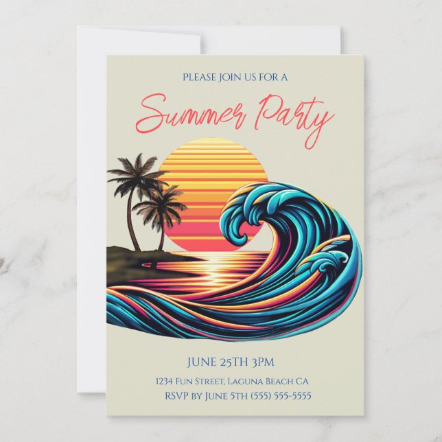 Sommerliches Party - Sonnenuntergang Retro Surf Wa Einladung (Vorderseite)