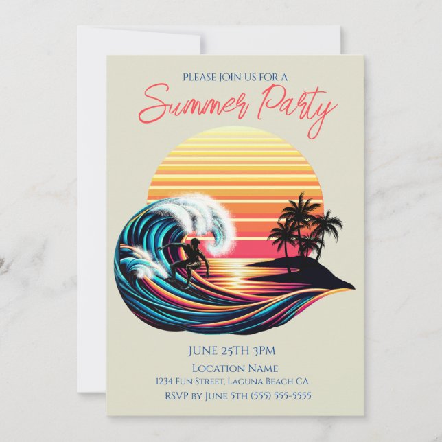 Sommerliches Party - Surfen bei Sonnenuntergang Einladung (Vorderseite)