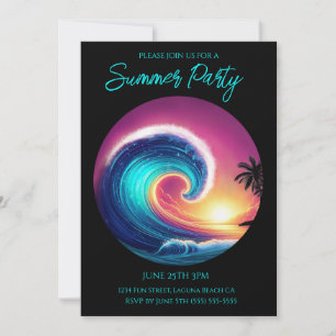 Sommerliches Party - Surfen in einer großen Welle  Einladung