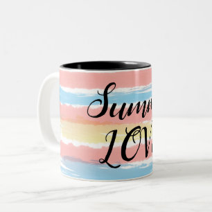 Sommerliebe Rosa Blau Gelb Wasserfarbe Streifen Zweifarbige Tasse