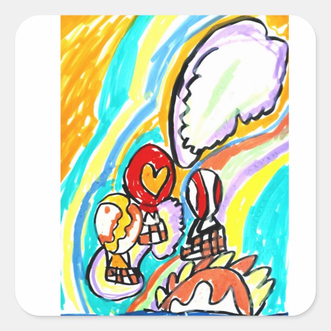 Sommerluftballons   quadratischer aufkleber (Vorderseite)