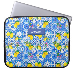 Sommermajolika blau sizilianische Zitrusfrüchte Mi Laptopschutzhülle