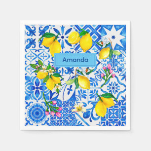 Sommermajolika blau sizilianische Zitrusfrüchte Mi Serviette