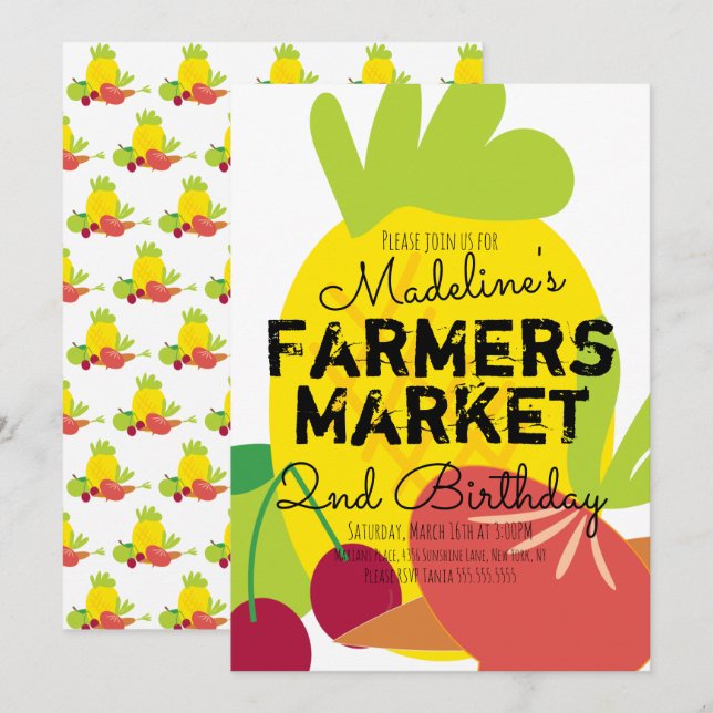 Sommermarkt Bauern Obst und Gemüse Einladung (Vorne/Hinten)