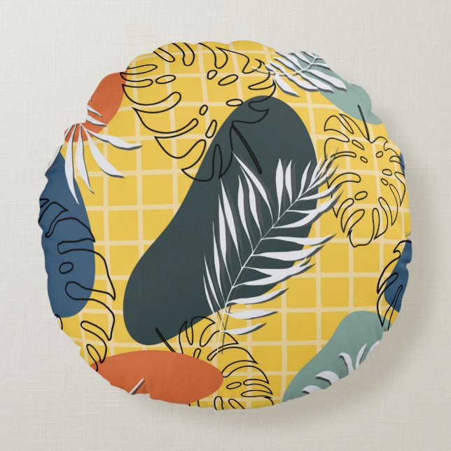 Sommermemphi nahtlos, abstrakte Formen und Rundes Kissen (Vorderseite)
