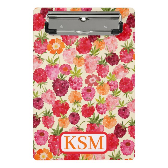 Sommermonogramm Himbeere Wasserfarbe Mini Klemmbrett (Vorderseite)