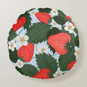 Sommermuster mit Erdbeeren. Erdbeeren Rundes Kissen