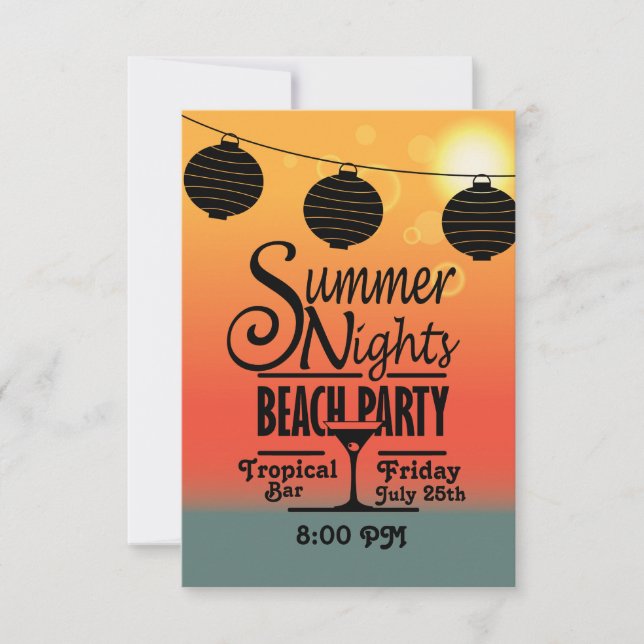 Sommernachtstrand-Party Einladungsentwurf Einladung (Vorderseite)