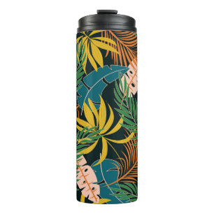 Sommernahtlose tropische Muster mit hellen Yello Thermosbecher