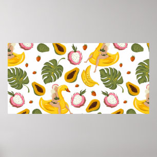 Sommernahtloser Musterhintergrund mit exotischer F Poster