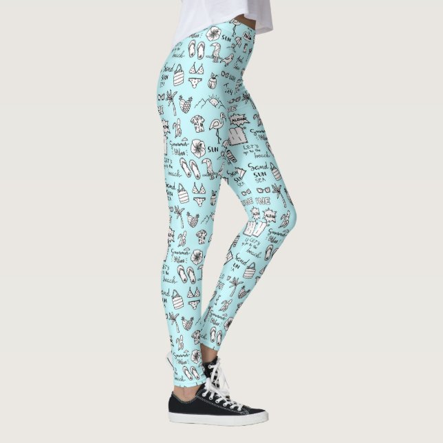 Sommerobjekte Doodle Muster leuchten Leggings (Rechts)