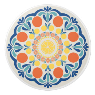 Sommerorangen und Zitronen Dot Mandala Keramikknauf