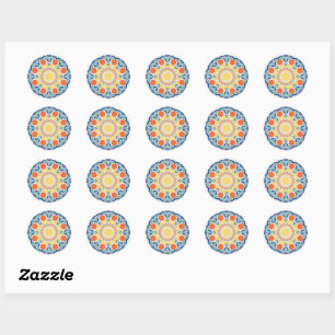 Sommerorangen und Zitronen Dot Mandala Runder Aufkleber