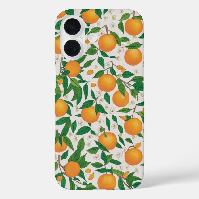 Sommerorangen Zitrusfrüchte Blumenmuster iPhone 16 Hülle (Rückseite)