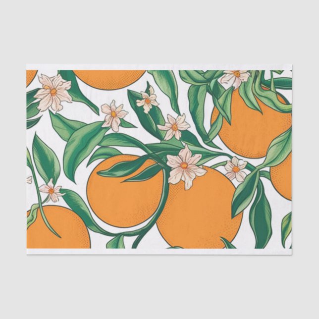 Sommerorangen Zitrusfrüchte Blumenmuster Seidenpapier (Vorderseite)
