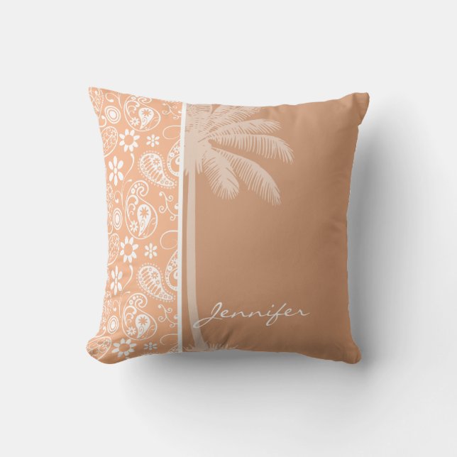 Sommerpalme; Apricot-Farbpalette; Blumenpalme Kissen (Vorderseite)