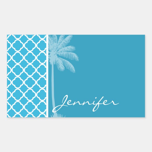 Sommerpalme; helle Cerulean Quatrefoil Rechteckiger Aufkleber (Vorderseite)