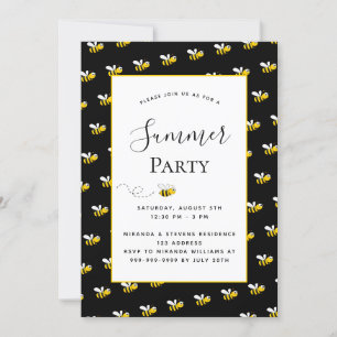 Sommerparty-Bienen Hinterhof BBQ Schwarz Gold Einladung