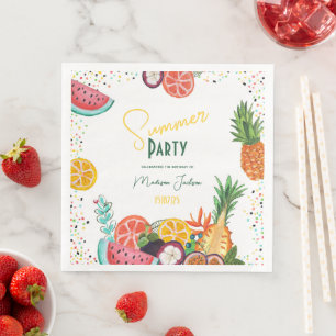 Sommerparty gelbe tropische Früchte Einladung Serviette